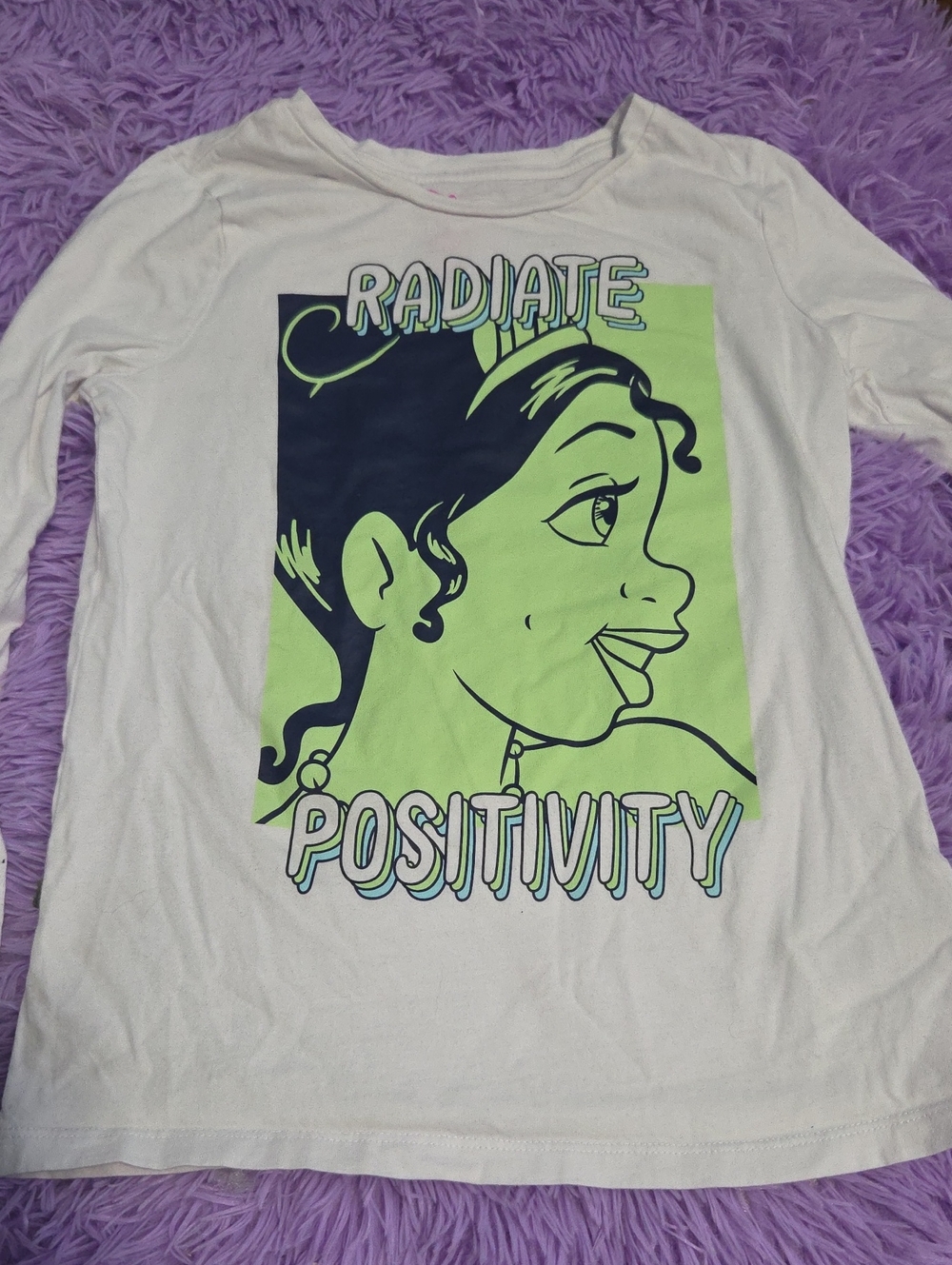 Girls White Long-Sleeve Tee with Princess Tiana